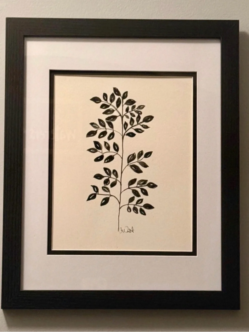 Original Minimalist watercolor painting-framed and double matted
